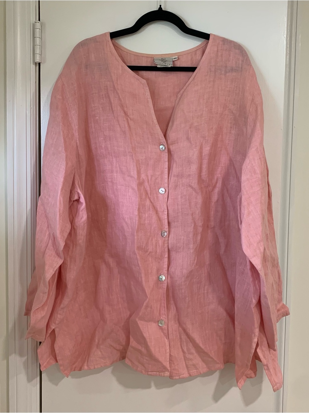 Hot Cotton Marc Ware 100% Linen Made in USA Button Front Tunic Plus‎ Size 3X